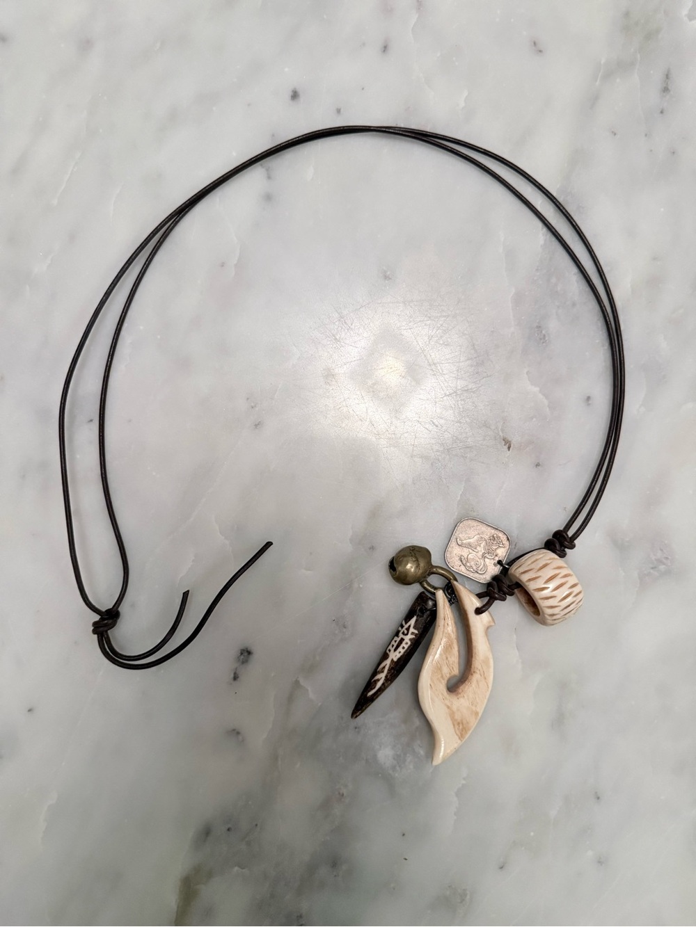 Chan Luu Brown Cord Necklace with Cream Shell Pendant and Metallic Accents